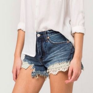 Free People daisy frayed denim shorts